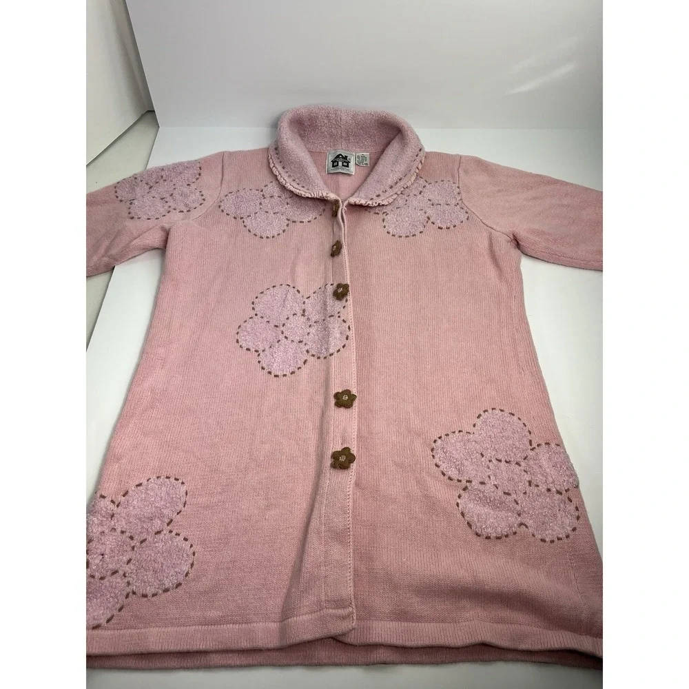 Vintage Storybook Knits Pink Size 1X Cardigan Sweater Floral Flowers Tunic Long